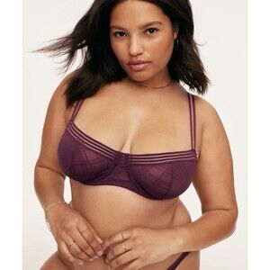 Adore Me 46DD Stacie Bra Sheer Underwire Unlined Burgundy Dark Purple